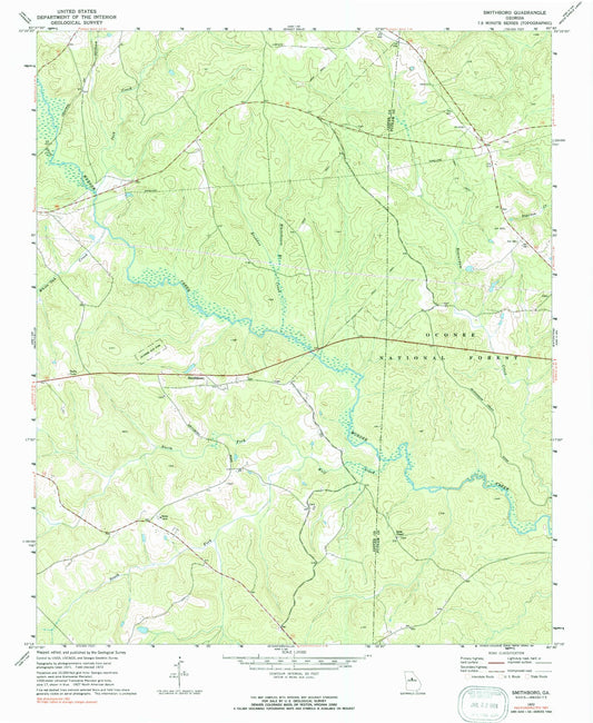 Classic USGS Smithboro Georgia 7.5'x7.5' Topo Map Image