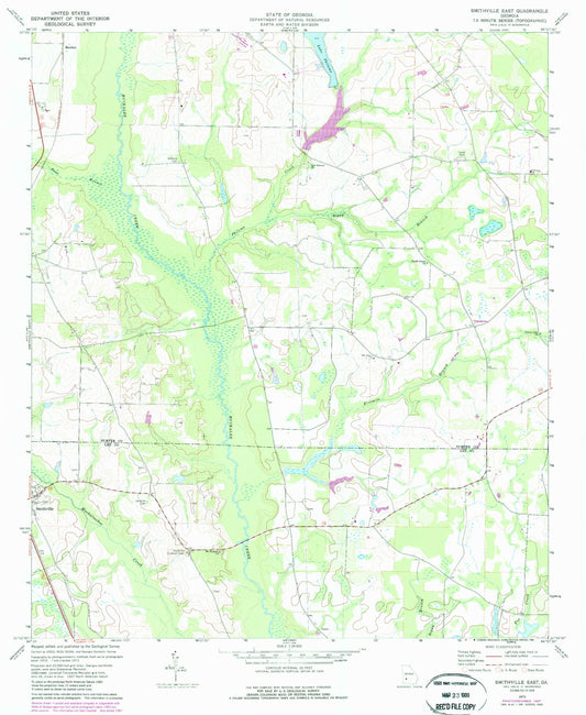 Classic USGS Smithville East Georgia 7.5'x7.5' Topo Map Image