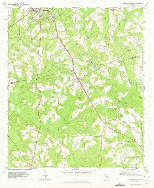 Classic USGS Soperton South Georgia 7.5'x7.5' Topo Map Image