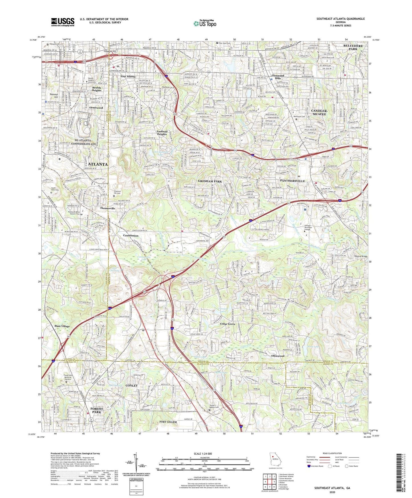 Southeast Atlanta Georgia US Topo Map Image