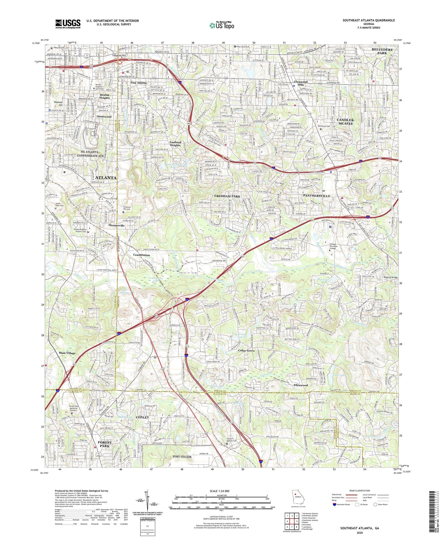 Southeast Atlanta Georgia US Topo Map Image