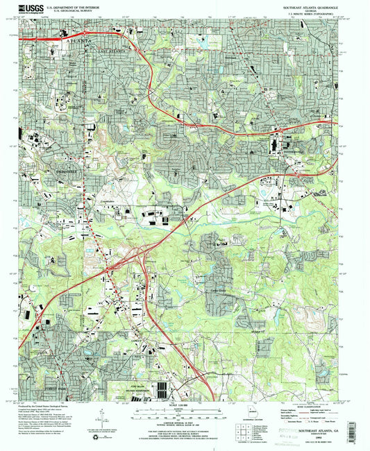 Classic USGS Southeast Atlanta Georgia 7.5'x7.5' Topo Map Image