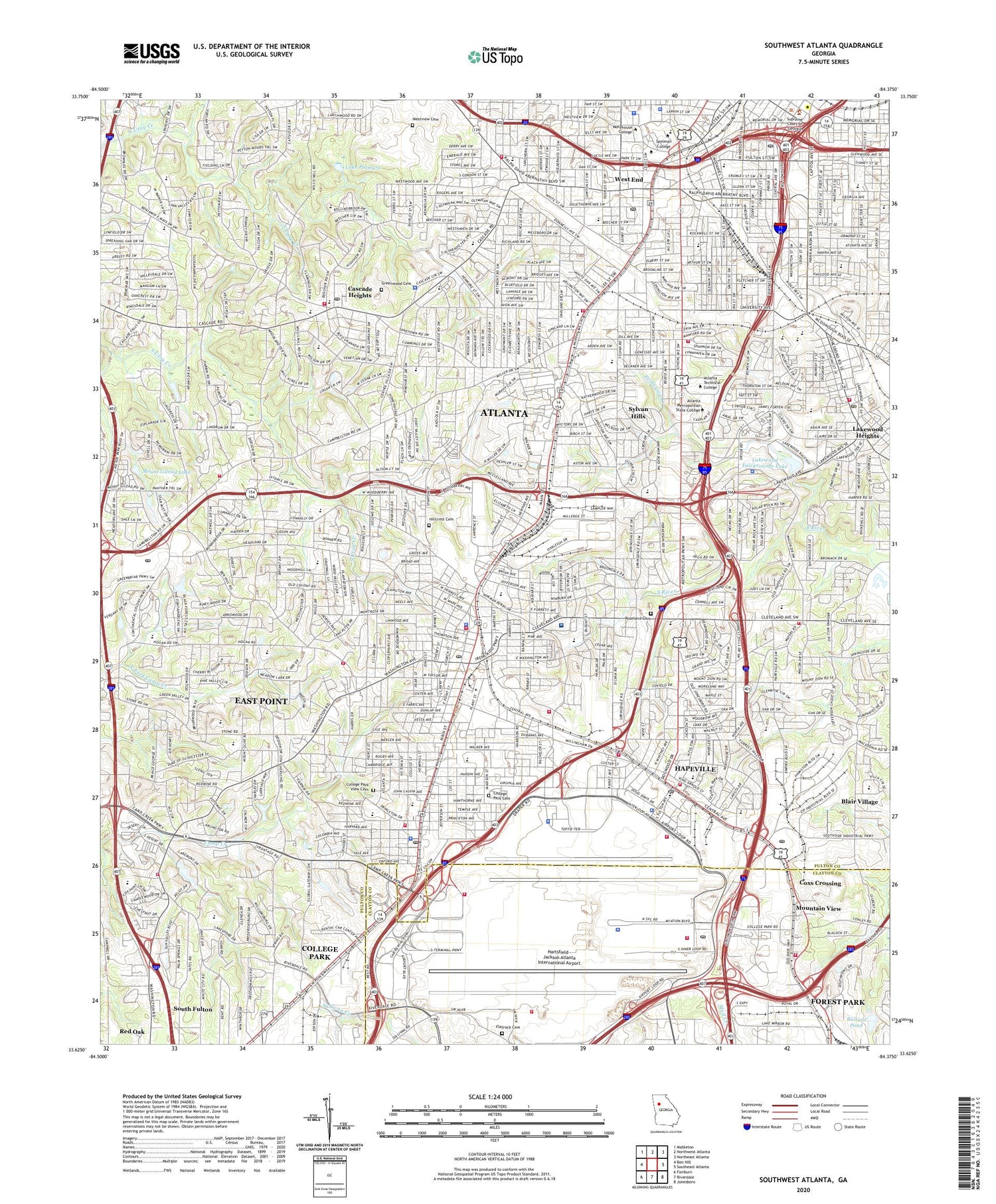 Southwest Atlanta Georgia US Topo Map Image