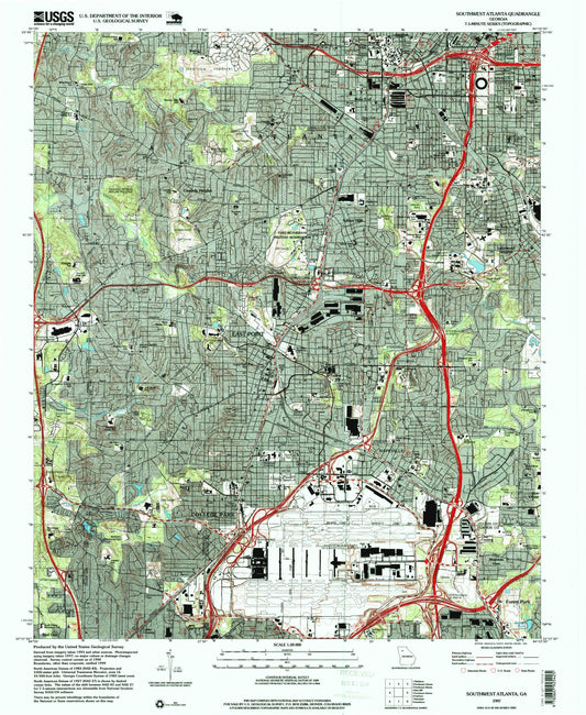 Classic USGS Southwest Atlanta Georgia 7.5'x7.5' Topo Map Image
