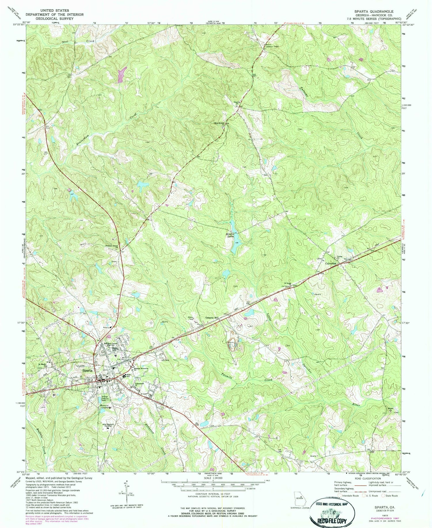 Classic USGS Sparta Georgia 7.5'x7.5' Topo Map Image