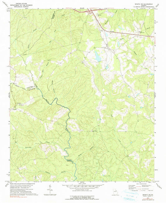 Classic USGS Sparta NE Georgia 7.5'x7.5' Topo Map Image