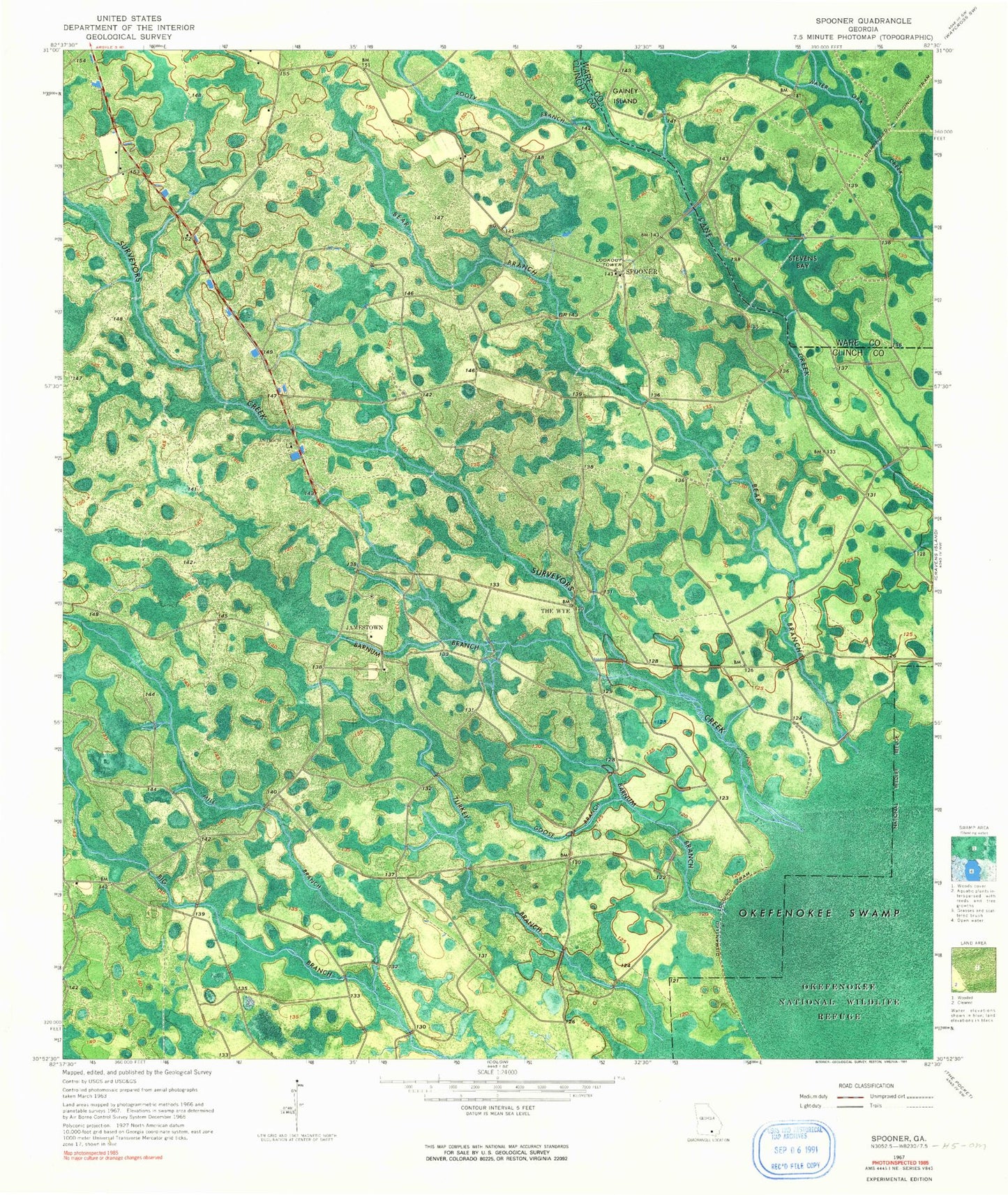 Classic USGS Spooner Georgia 7.5'x7.5' Topo Map Image