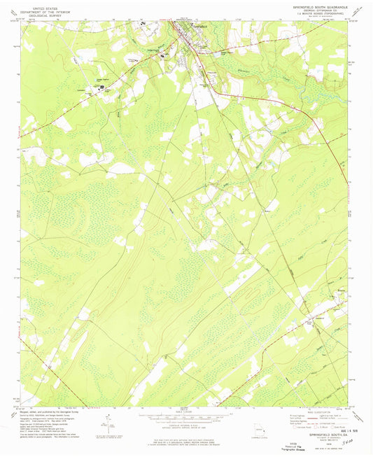 Classic USGS Springfield South Georgia 7.5'x7.5' Topo Map Image