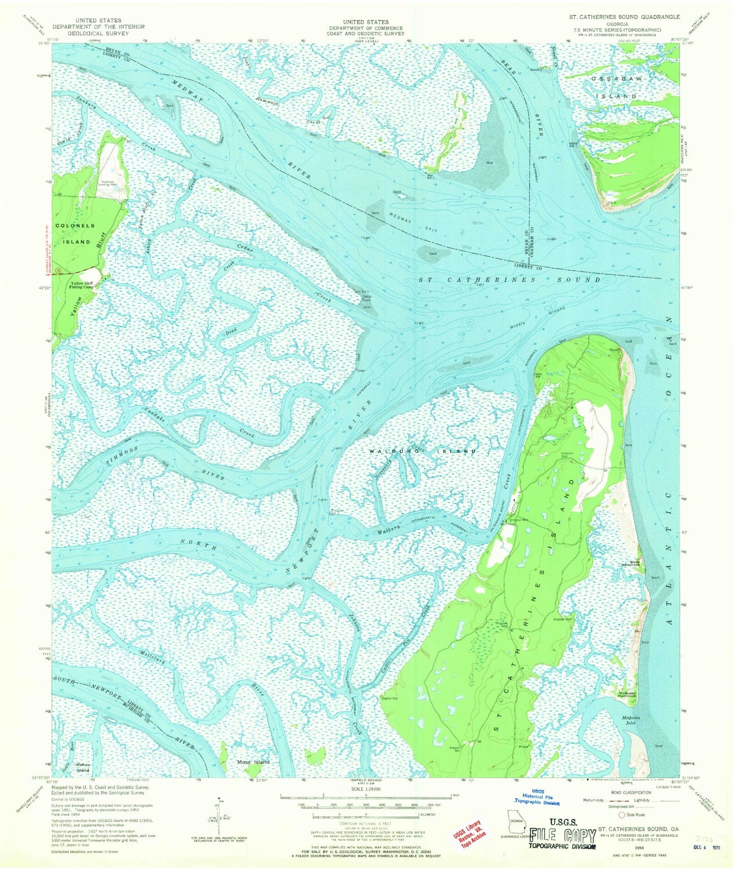 Classic USGS Saint Catherines Sound Georgia 7.5'x7.5' Topo Map Image