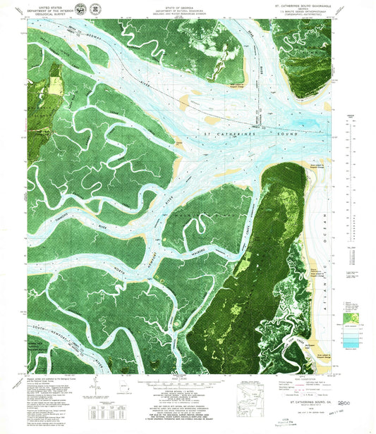Classic USGS Saint Catherines Sound Georgia 7.5'x7.5' Topo Map Image