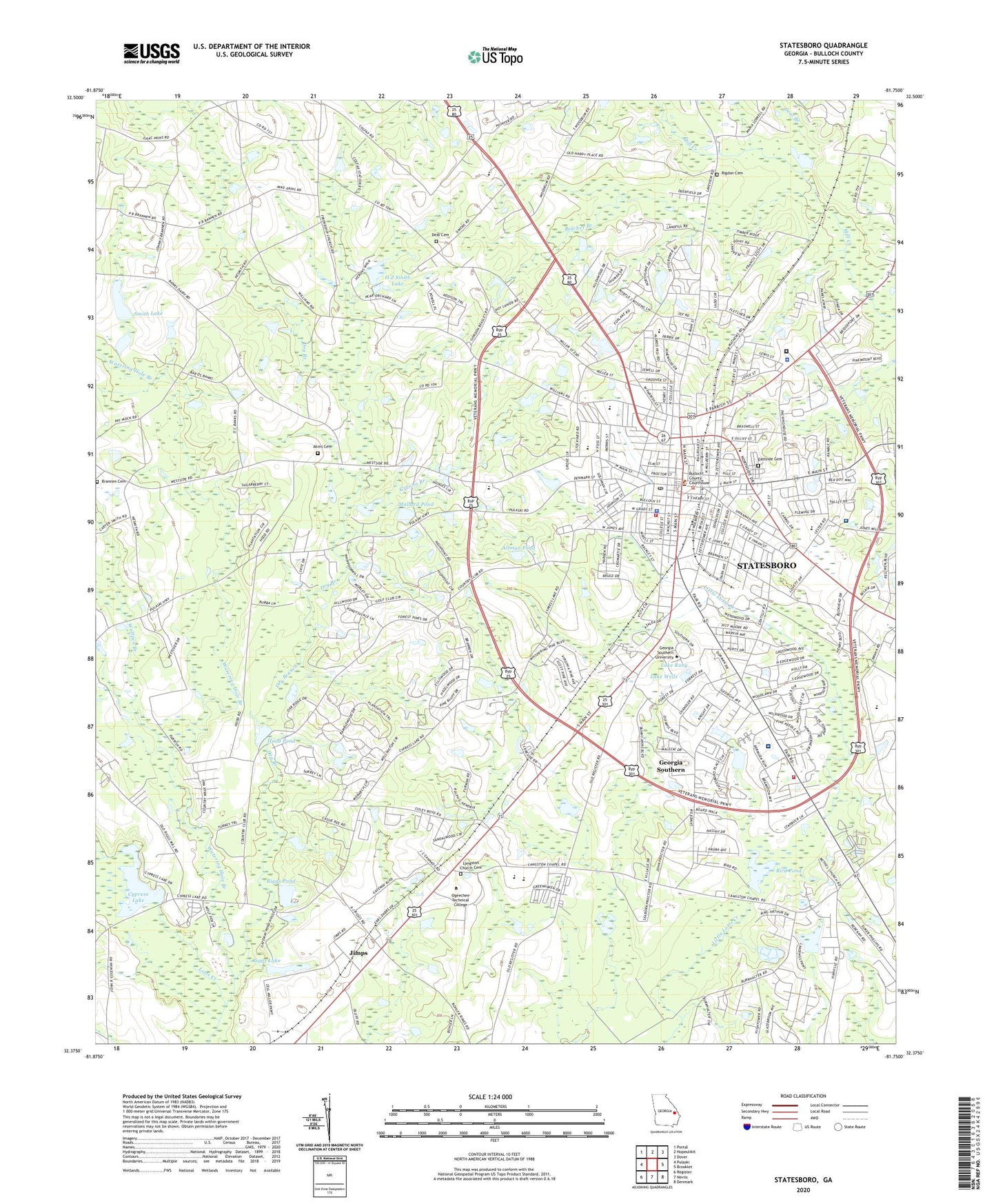 Statesboro Georgia US Topo Map Image