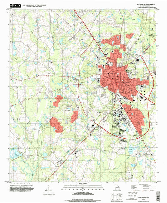 Classic USGS Statesboro Georgia 7.5'x7.5' Topo Map Image