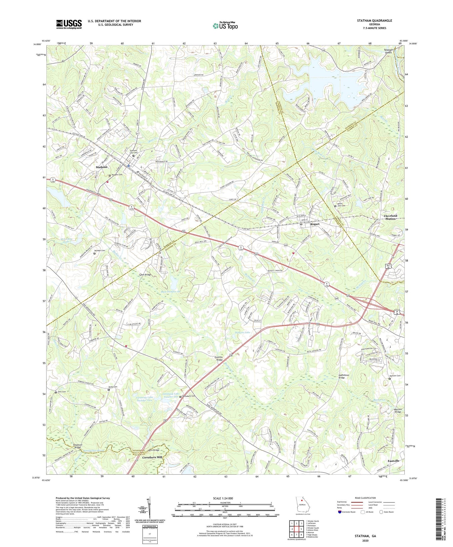 Statham Georgia US Topo Map Image