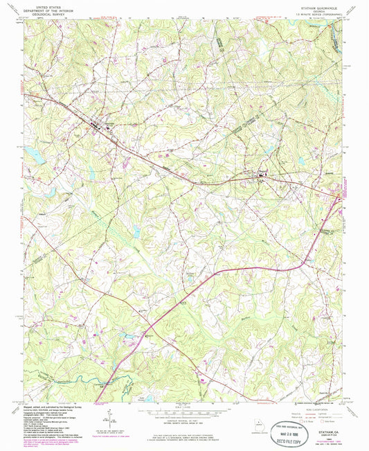 Classic USGS Statham Georgia 7.5'x7.5' Topo Map Image