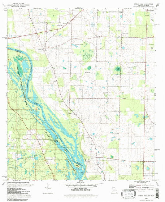 Classic USGS Steam Mill Georgia 7.5'x7.5' Topo Map Image