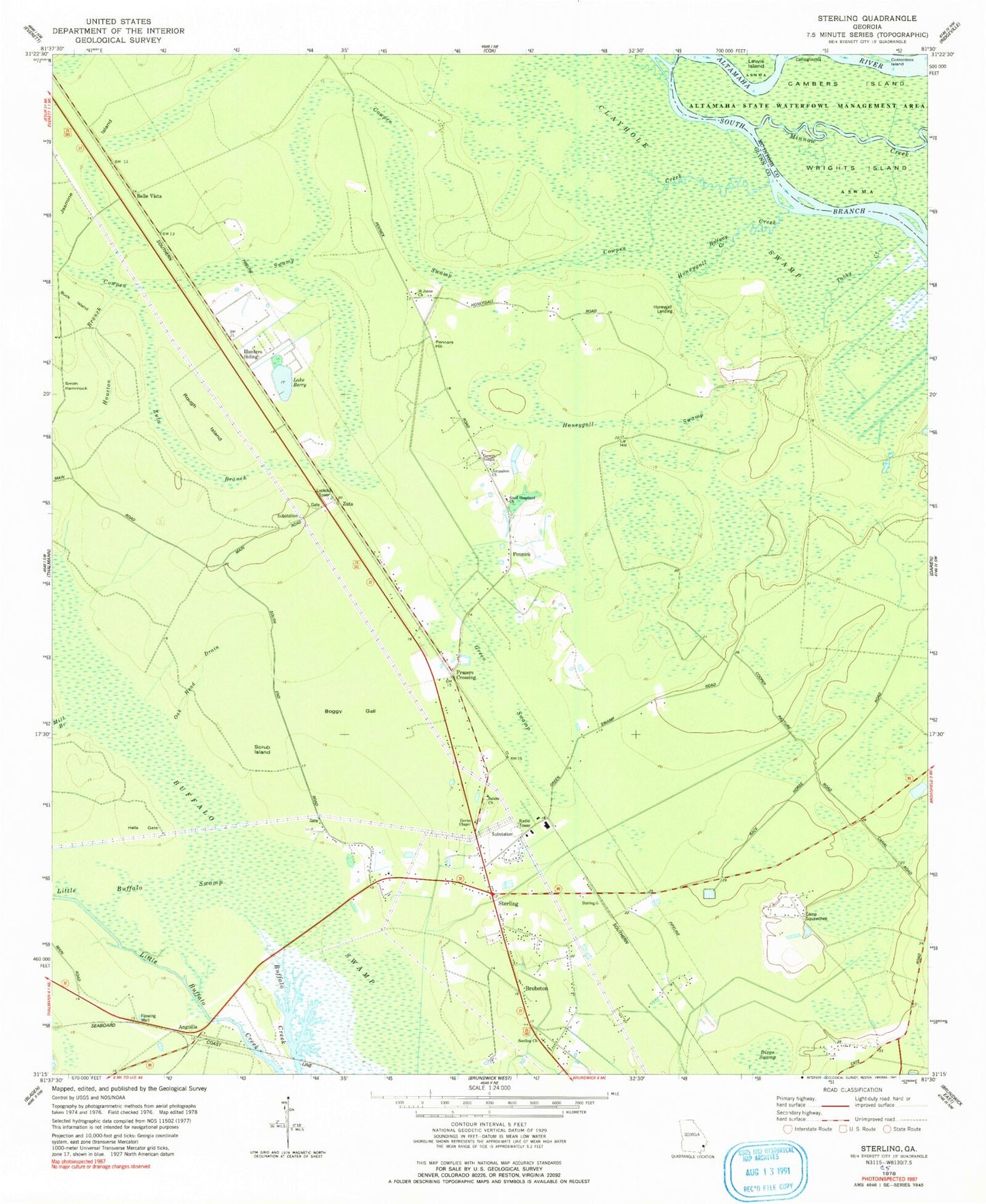 Classic USGS Sterling Georgia 7.5'x7.5' Topo Map Image