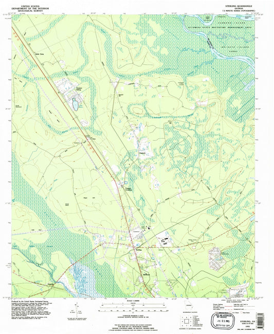 Classic USGS Sterling Georgia 7.5'x7.5' Topo Map Image