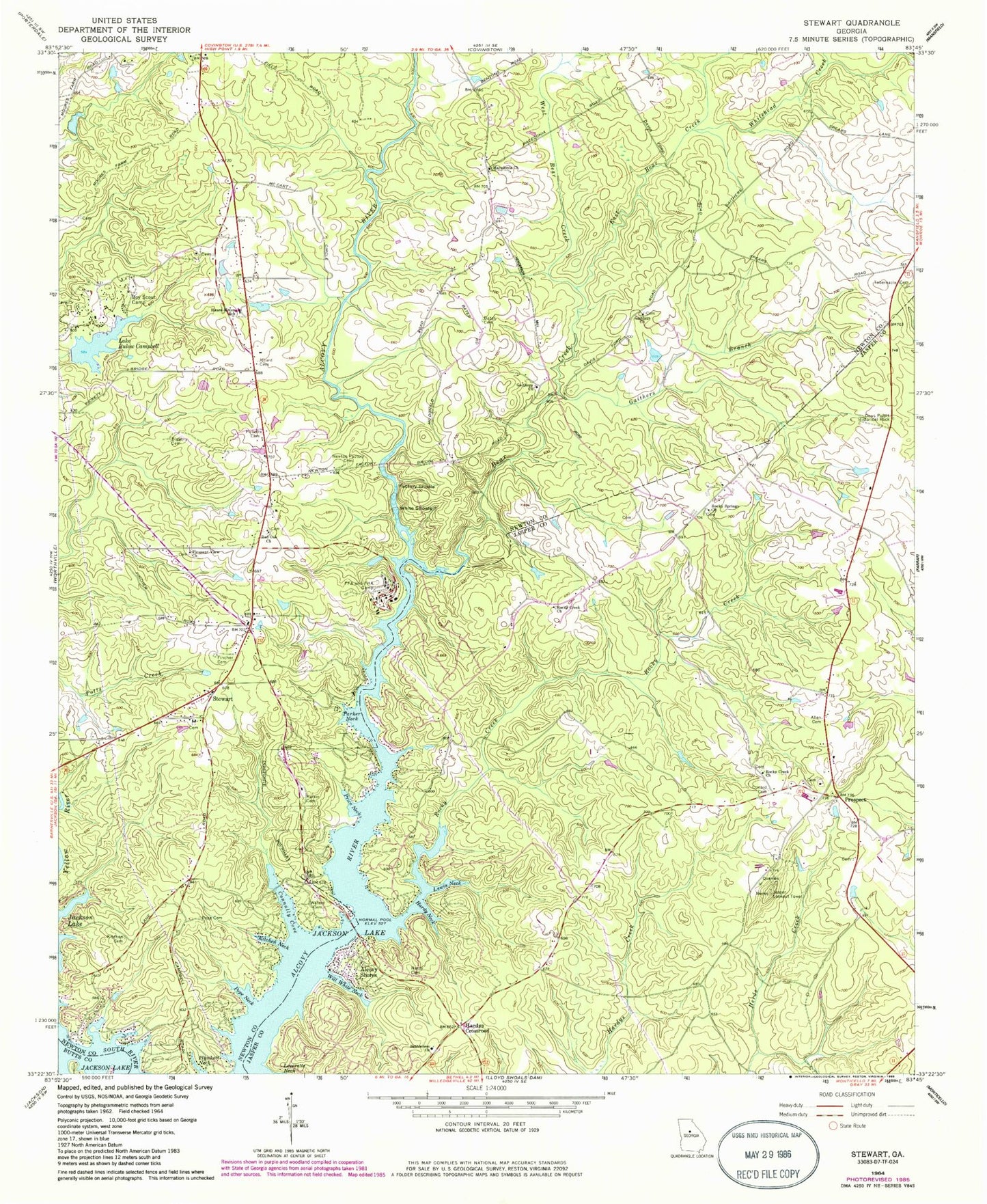 Classic USGS Stewart Georgia 7.5'x7.5' Topo Map Image
