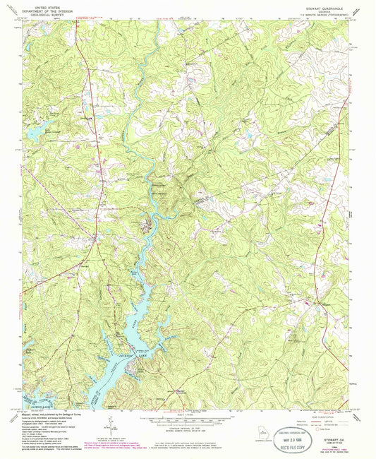 Classic USGS Stewart Georgia 7.5'x7.5' Topo Map Image