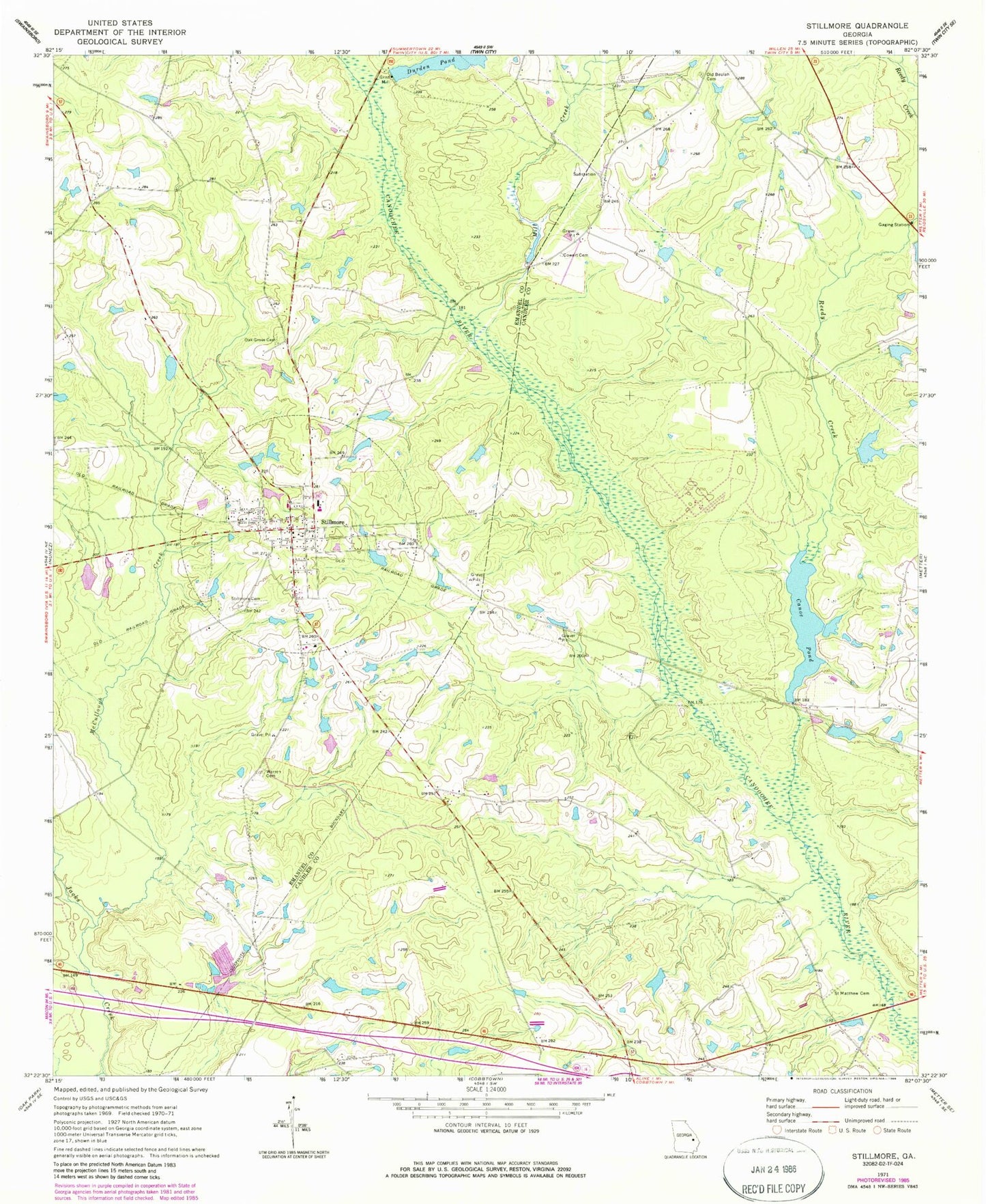 Classic USGS Stillmore Georgia 7.5'x7.5' Topo Map Image