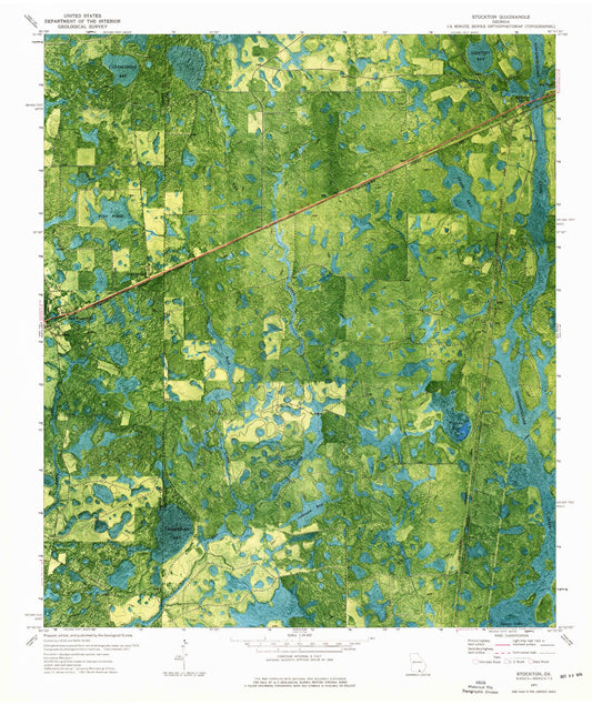 Classic USGS Stockton Georgia 7.5'x7.5' Topo Map Image