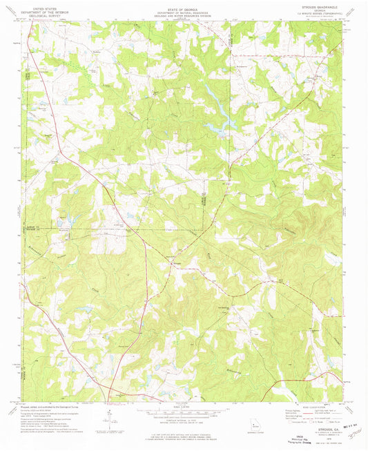Classic USGS Strouds Georgia 7.5'x7.5' Topo Map Image