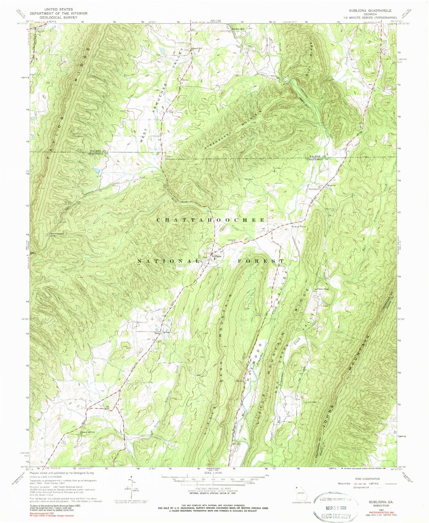 Classic USGS Subligna Georgia 7.5'x7.5' Topo Map Image