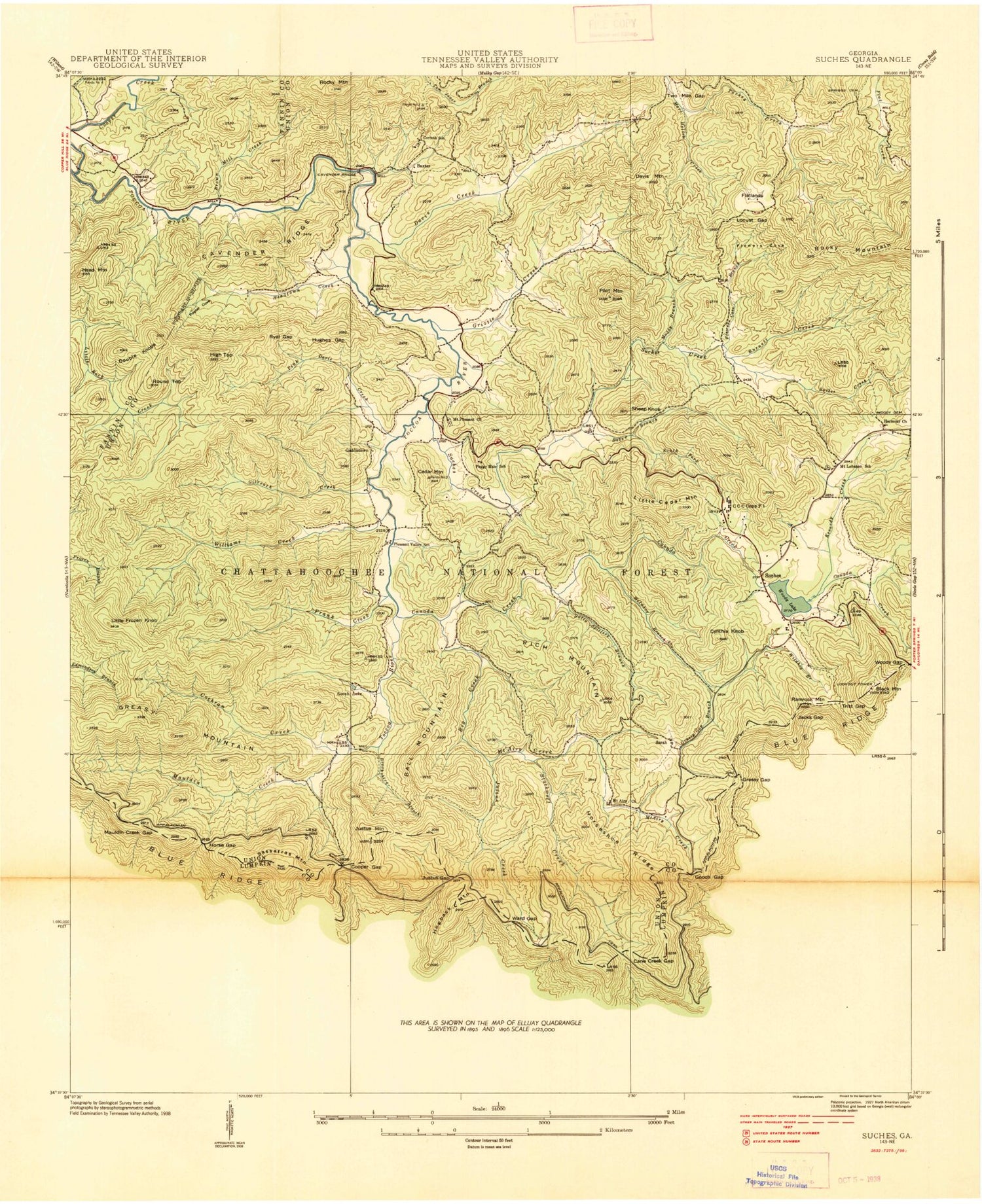 USGS Classic Suches Georgia 7.5'x7.5' Topo Map Image