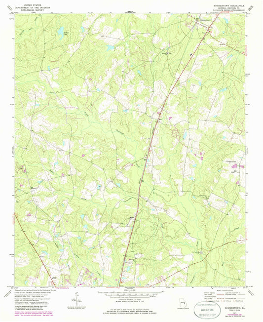 Classic USGS Summertown Georgia 7.5'x7.5' Topo Map Image
