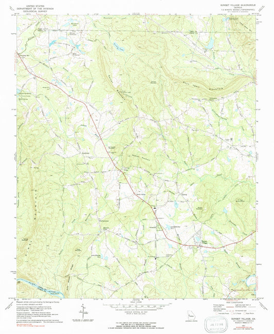 Classic USGS Sunset Village Georgia 7.5'x7.5' Topo Map Image