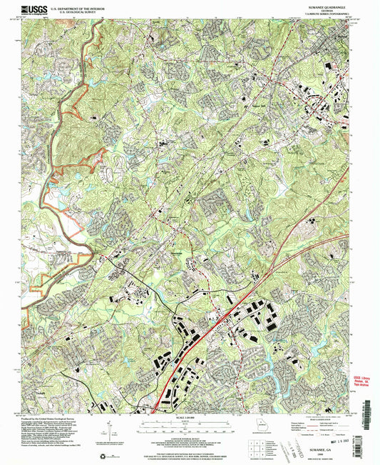 Classic USGS Suwanee Georgia 7.5'x7.5' Topo Map Image