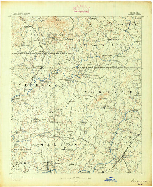 Historic 1890 Suwanee Georgia 30'x30' Topo Map Image