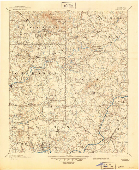 Historic 1894 Suwanee Georgia 30'x30' Topo Map Image