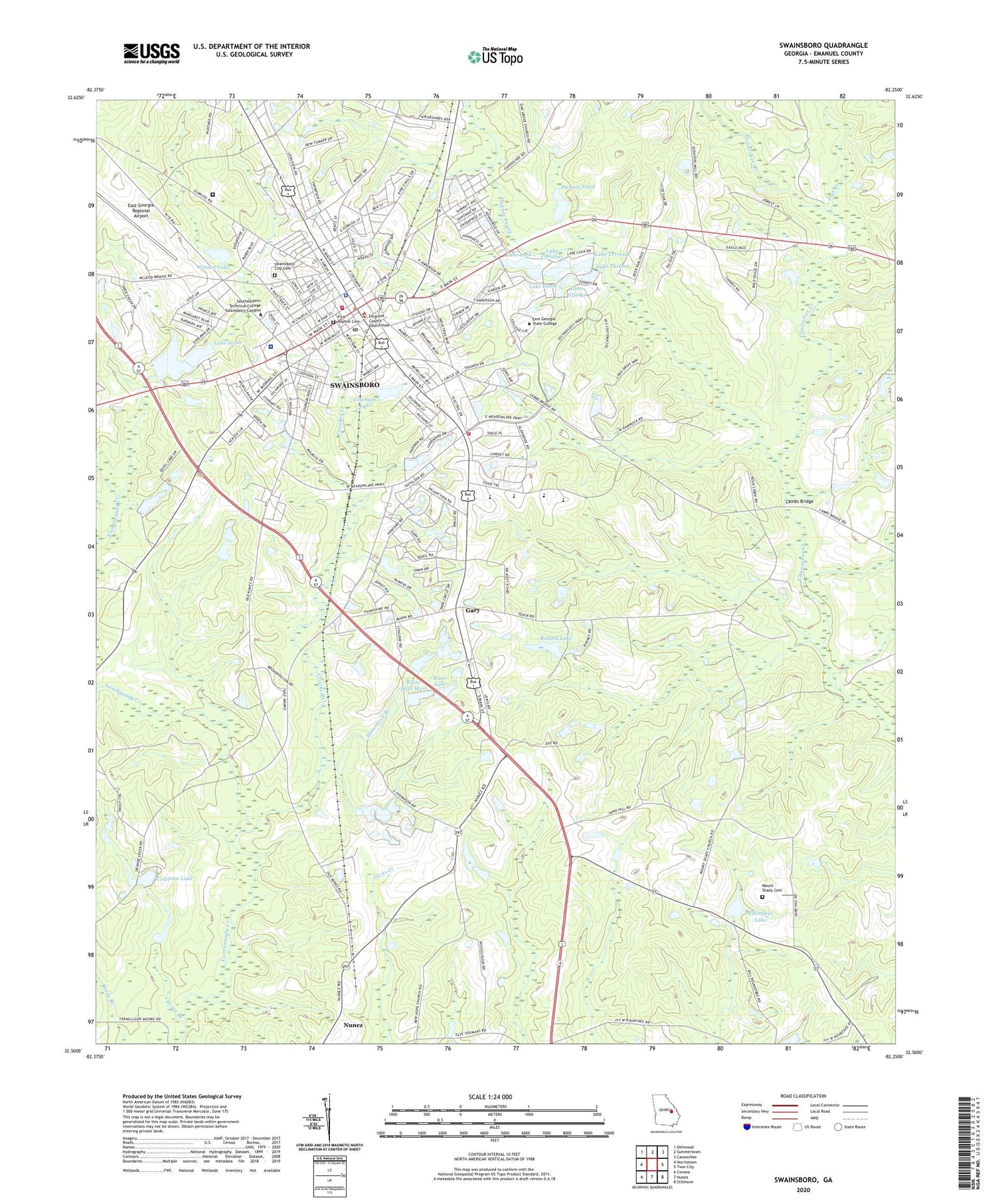 Swainsboro Georgia US Topo Map Image