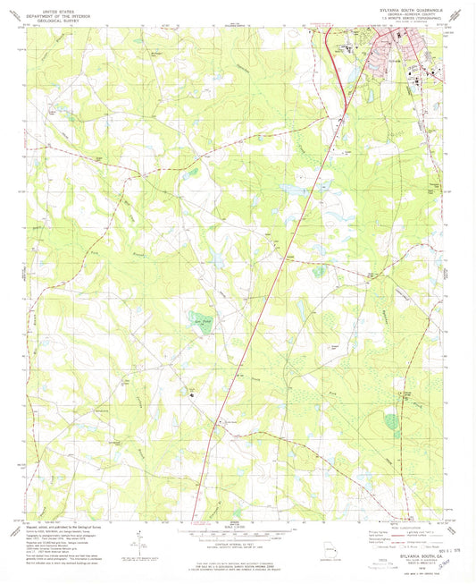 Classic USGS Sylvania South Georgia 7.5'x7.5' Topo Map Image