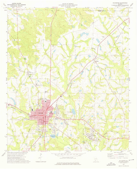 Classic USGS Sylvester Georgia 7.5'x7.5' Topo Map Image
