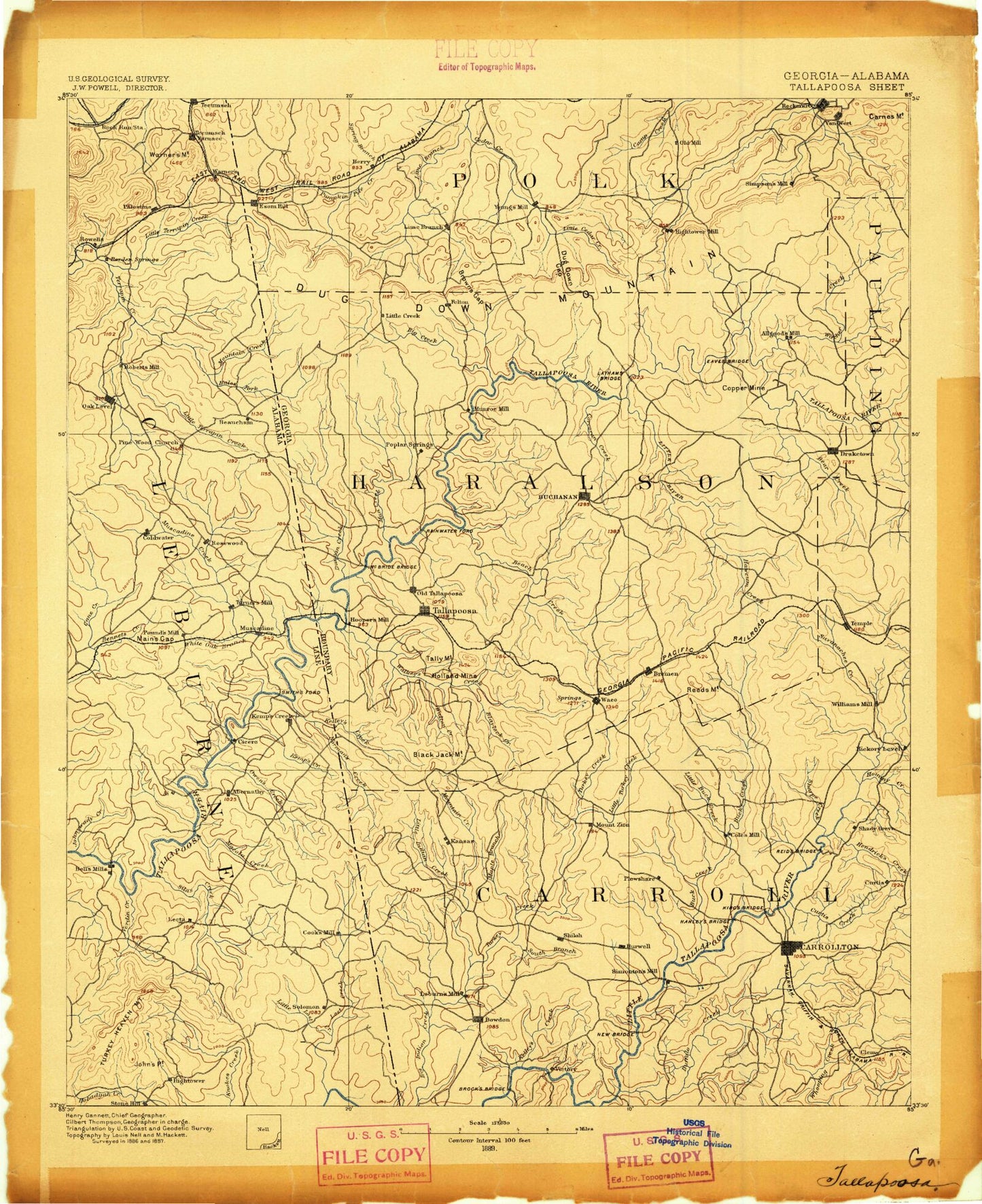 Historic 1889 Tallapoosa Georgia 30'x30' Topo Map Image