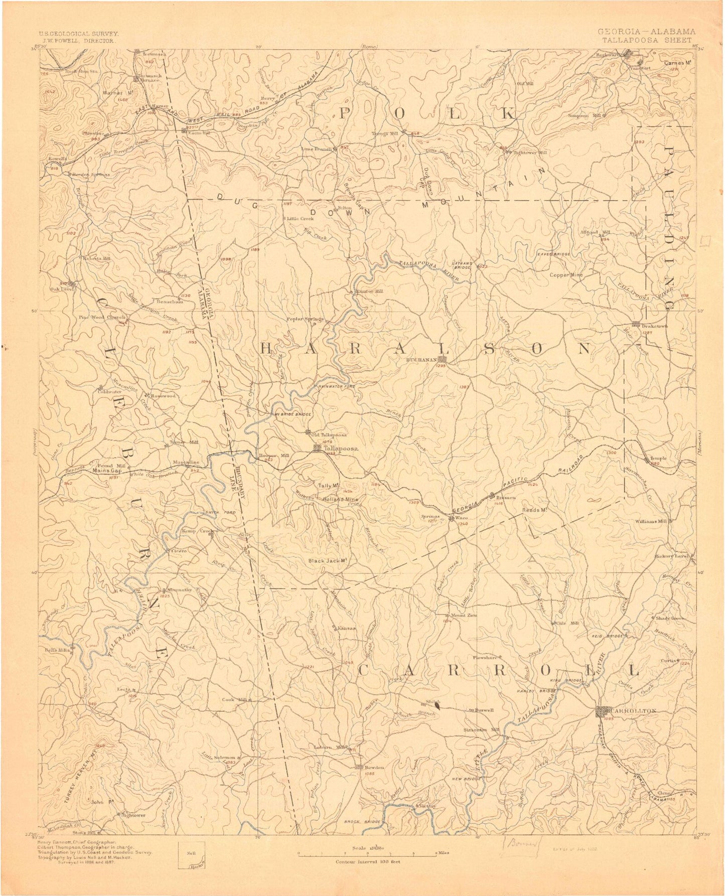 Historic 1892 Tallapoosa Georgia 30'x30' Topo Map Image