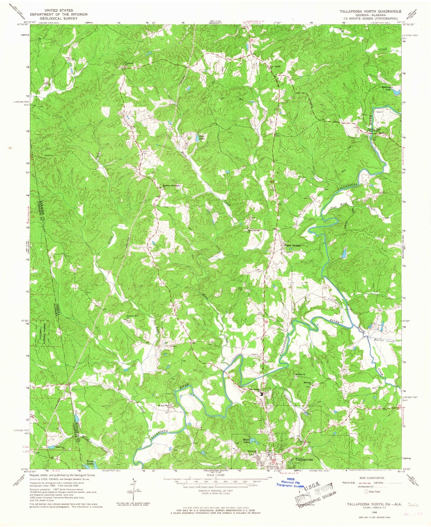 Classic USGS Tallapoosa North Georgia 7.5'x7.5' Topo Map Image