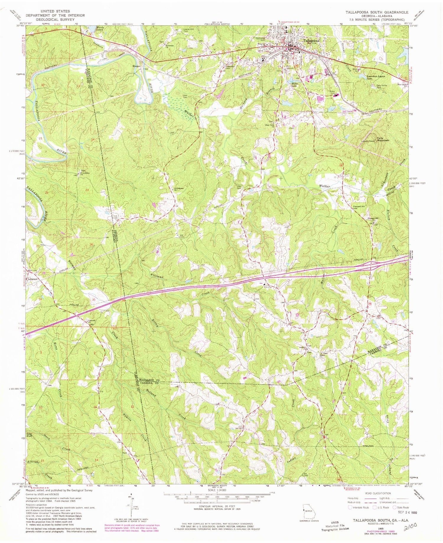 Classic USGS Tallapoosa South Georgia 7.5'x7.5' Topo Map Image