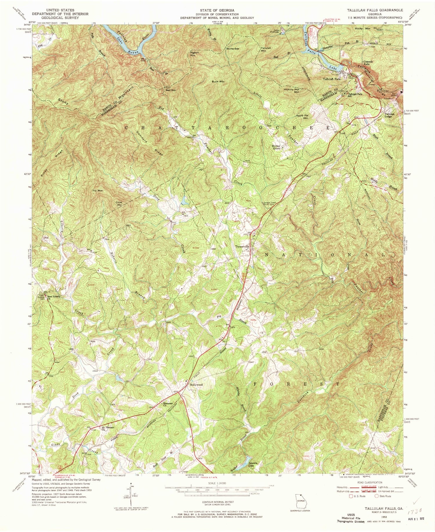 Classic USGS Tallulah Falls Georgia 7.5'x7.5' Topo Map Image