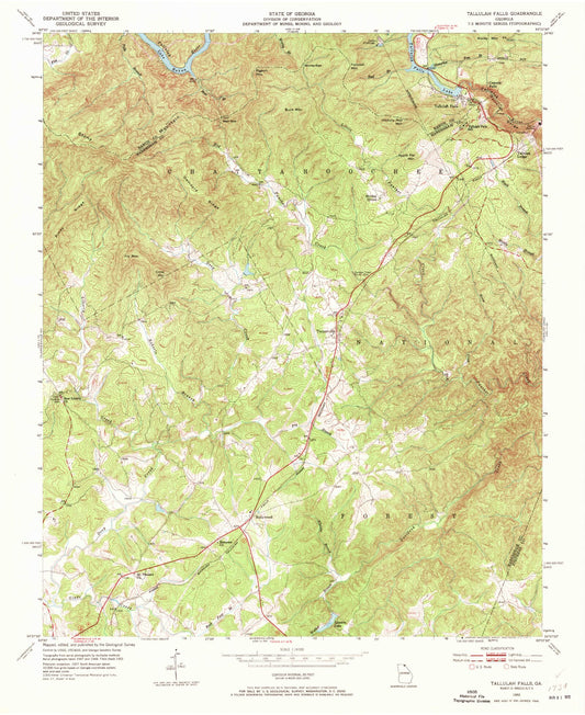 Classic USGS Tallulah Falls Georgia 7.5'x7.5' Topo Map Image