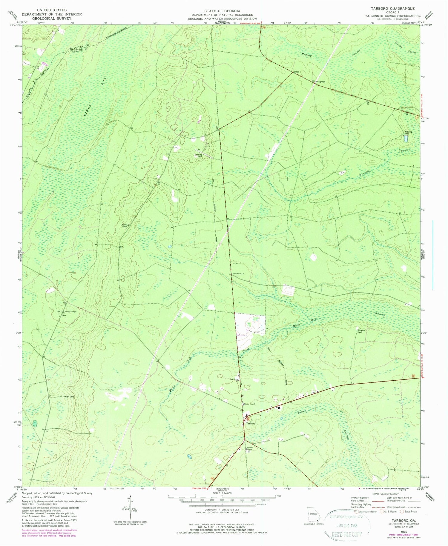 Classic USGS Tarboro Georgia 7.5'x7.5' Topo Map Image