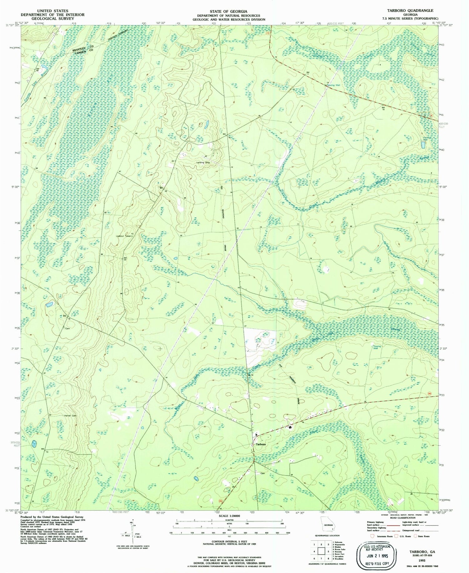 Classic USGS Tarboro Georgia 7.5'x7.5' Topo Map Image