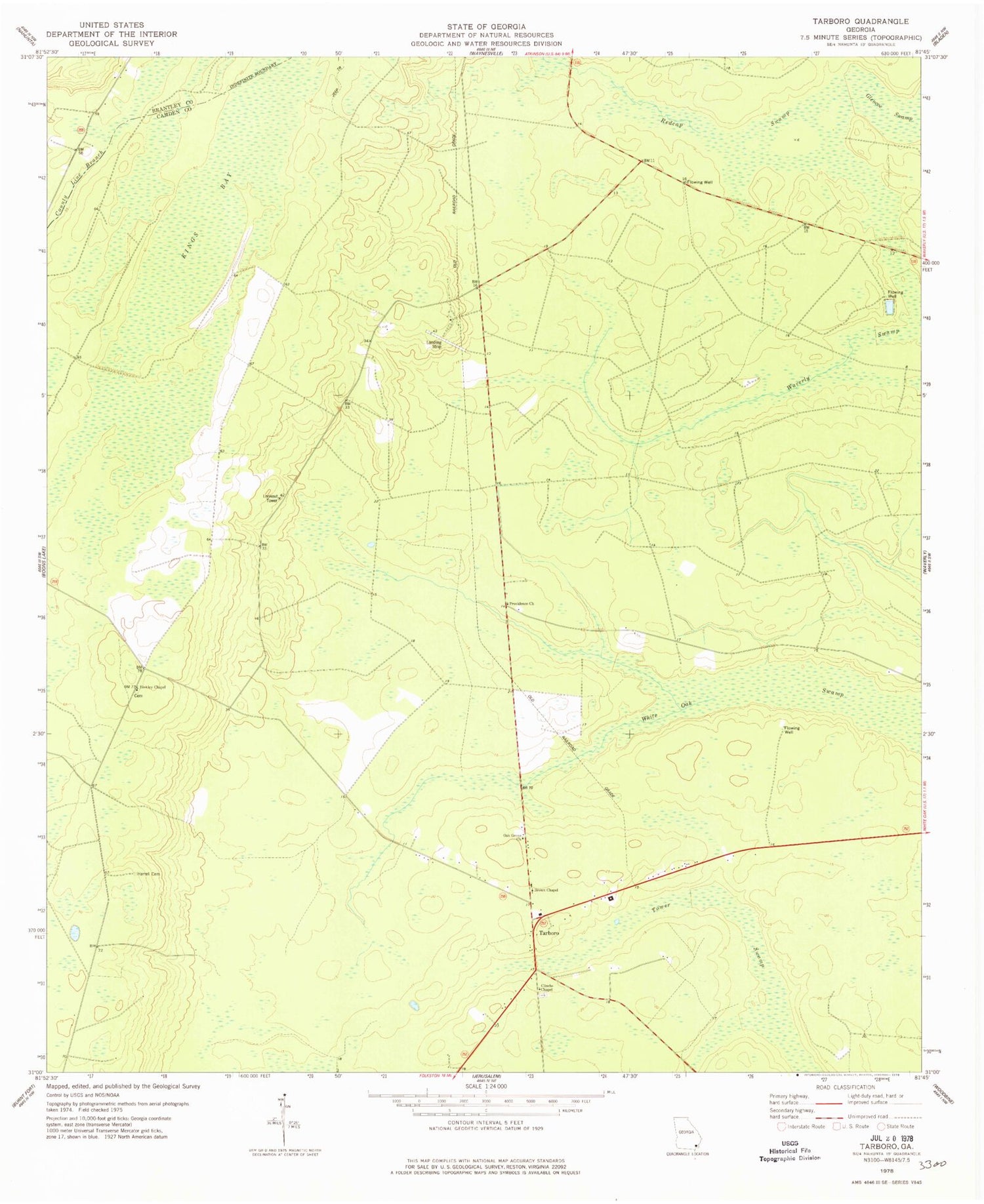 Classic USGS Tarboro Georgia 7.5'x7.5' Topo Map Image