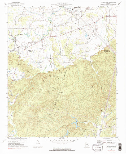Classic USGS Taylorsville Georgia 7.5'x7.5' Topo Map Image