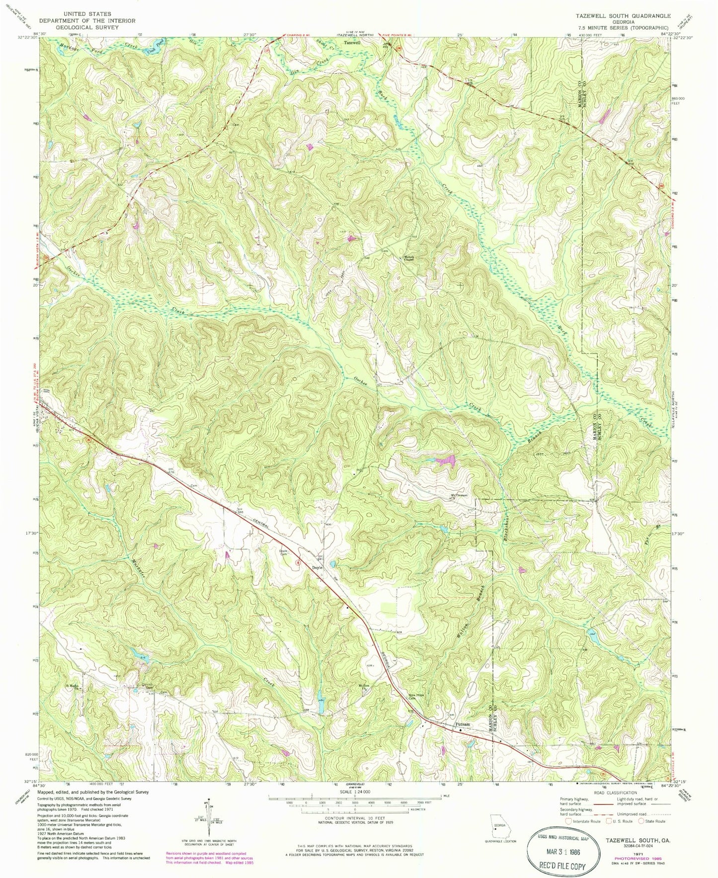 Classic USGS Tazewell South Georgia 7.5'x7.5' Topo Map Image
