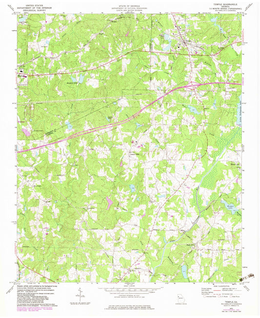 Classic USGS Temple Georgia 7.5'x7.5' Topo Map Image