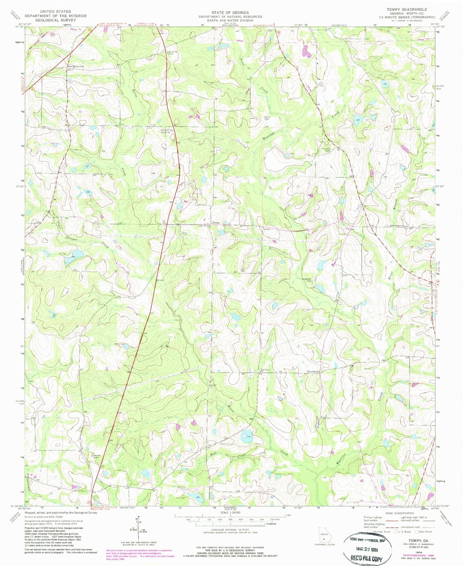 Classic USGS Tempy Georgia 7.5'x7.5' Topo Map Image