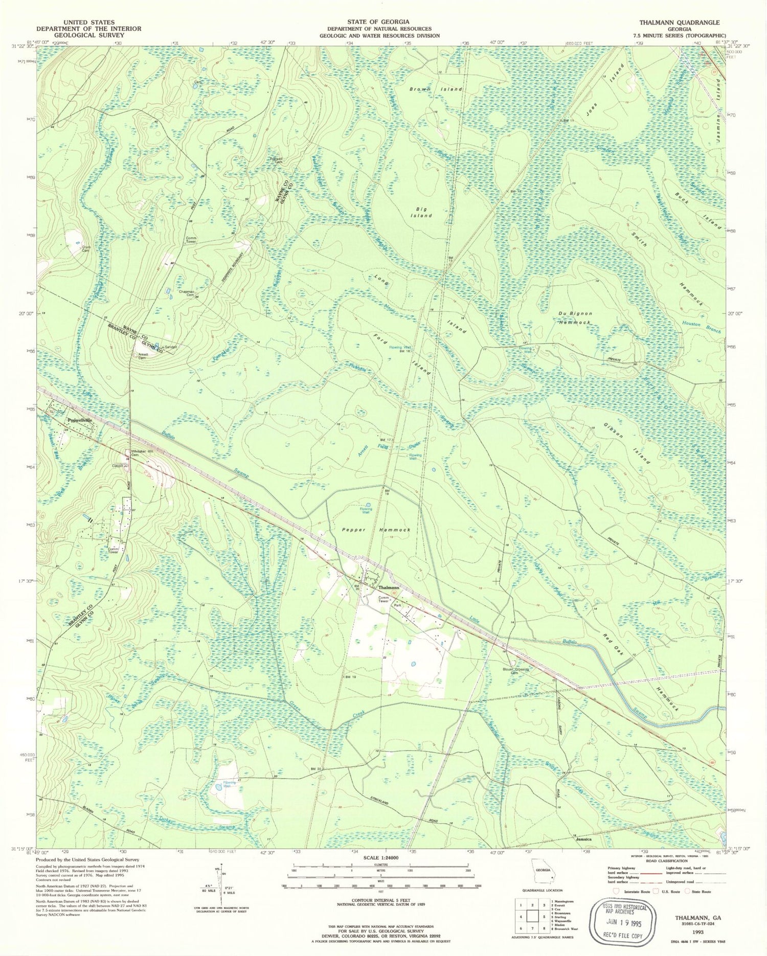 Classic USGS Thalmann Georgia 7.5'x7.5' Topo Map Image